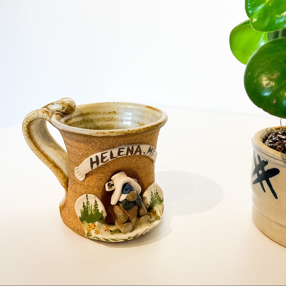 HANDMADE Helena Montana Artisan Studio Pottery Mug Sculptural Design Collectible